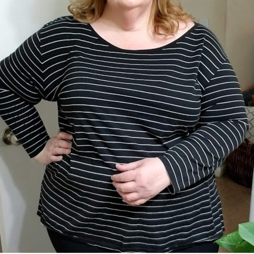 Black and White Pinstripe Long Sleeve To 3X